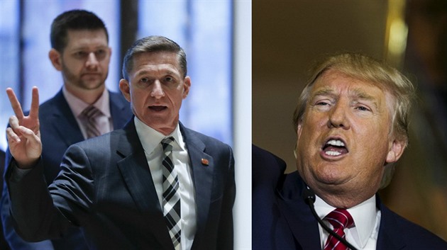 Hlavní bezpenostní poradce Bílého domu Michael Flynn (vpravo) v Trumpov týmu...
