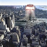 Počítačová simulace atomového hřibu v centru Manhattanu.