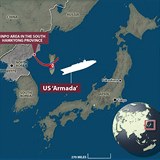 Situační mapa ukazuje, v jaké blízkosti Severní Korei se nachází americká...