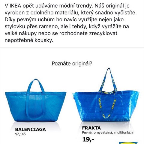 Nbytksk firma IKEA si dl srandu z mdn kabelky za vce dva tisce dolar.