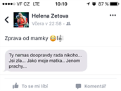Helena Zeová je zveejnila zprávu od své maminky.