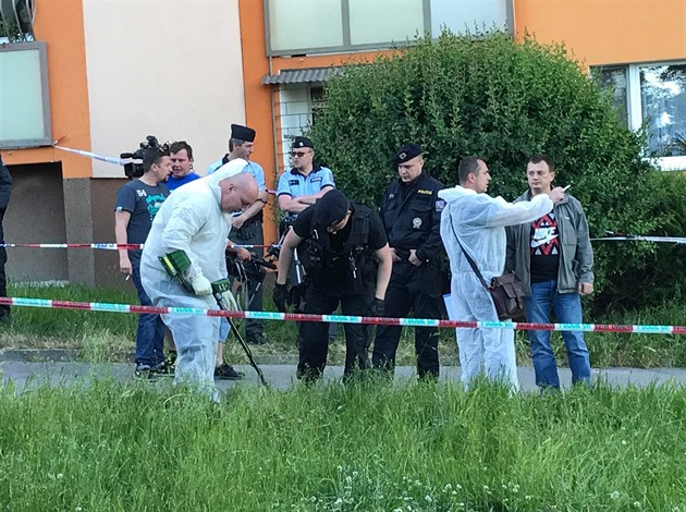 Policie na míst stelby stále hledá nábojnice.