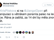 Tweet Michala Hrdliky o zranní Kristýny Plíkové.