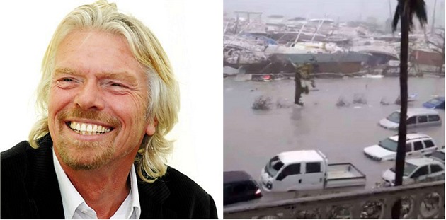 Richard Branson hurikán Irma pekal ve vinném sklep.