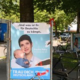 Lídryně AfD Frauke Petryová se svým dítětem na plakátu.