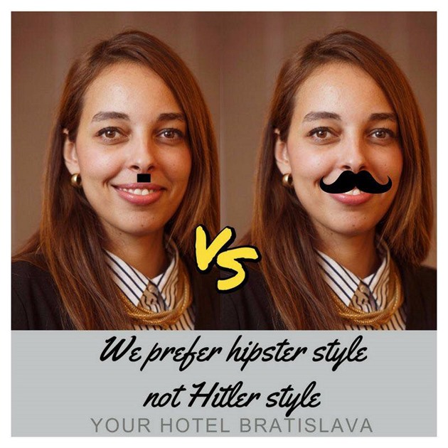 Dáváme pednost hipsterskému stylu, ne hitlerovskému, hlásí heslo na obrázku.