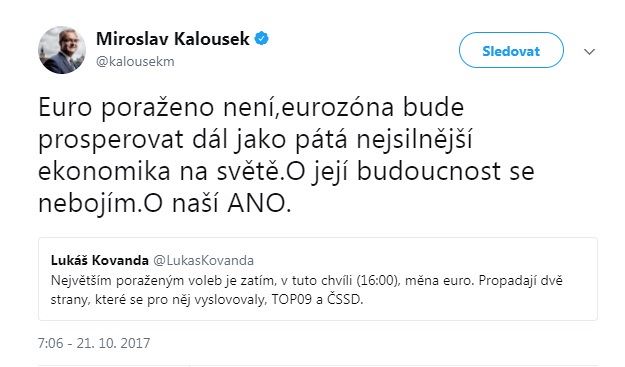 Miroslav Kalousek se prvem obv o pijet eura. Ve stvajcm rozloen sil...