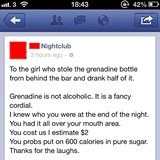Vzkaz pro holku, co na baru ukradla láhev  Grenadiny a půlku jí vypila!...