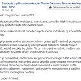 Status Lubomra Volnho na Facebooku SPD Moravskoslezskho kraje.