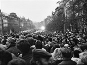 Pohled na zaplnné Václavské námstí v roce 1989.