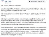 Status Lubomíra Volného na Facebooku SPD Moravskoslezského kraje.