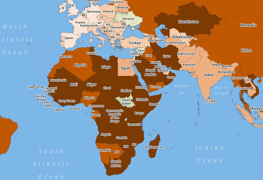 Opt Afrika? To u nepekvap, ale e i Rusko je na tom tak zle, to ano.