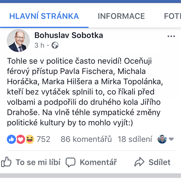 Sobotka se v sobotu veer rozjel.