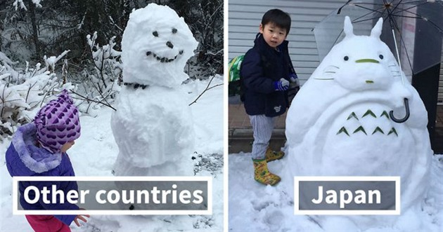 Stavení postav ze sněhu má v Japonsku zcela jiný rozměr.