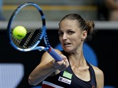 Karolína Plíková pi zápase s Lucií afáovou na Australian Open.