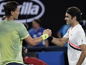 Tomá Berdych prohrál s Rogerem Federerem ve tvrtfinále Australian Open 0:3 na...