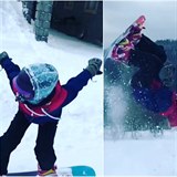 Vanessa um na snowboardu salto vzad.