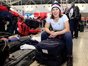 Eva Samková pi odletu na olympiádu do Koreje.