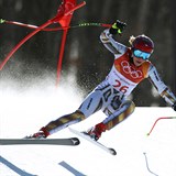 Ester Ledecká na trati superobřího slalomu.