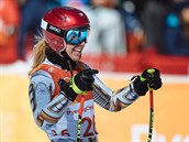 Ester Ledecká v cíli superobího slalomu.