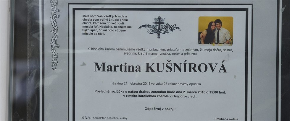 Poheb Martiny Kunírové, pítelkyn Jána Kuciaka.