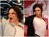 Socha slavného zpváka Michaela Jacksona z Grévinu (vlevo) je sice povedená, ta...