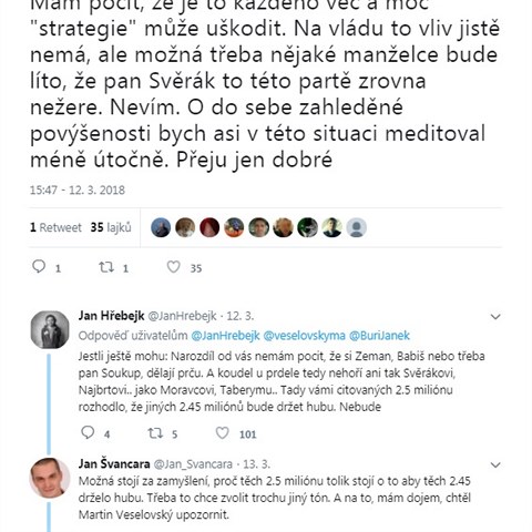 Hebejk s Veselovskm se do sebe pustili na Twitteru.