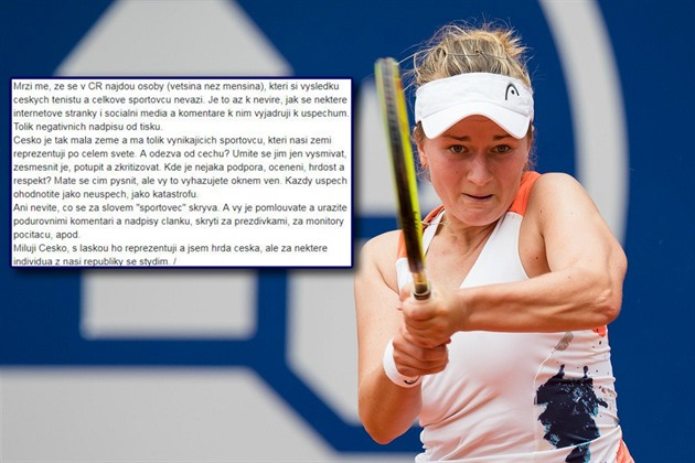 Tenistka Barbora Krejčíková si na Facebooku vylila srdce.