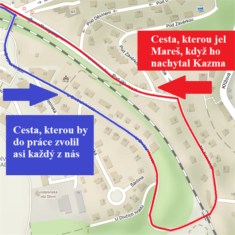 Mapa, na n jsou vyznaeny ob cesty.