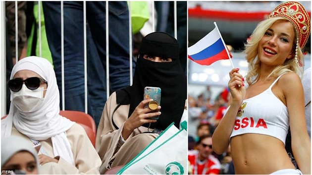 Saúdskoarabské fanynky vypadají, jako by patily do tvrdého jádra. To Rusky se...