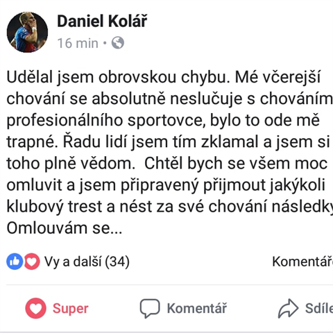 Daniel Kol se omluvil za svj karlovarsk trapas.