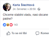 Karla lechtová kritizuje na sociálních sítích vládu Andreje Babie. Sama ji...