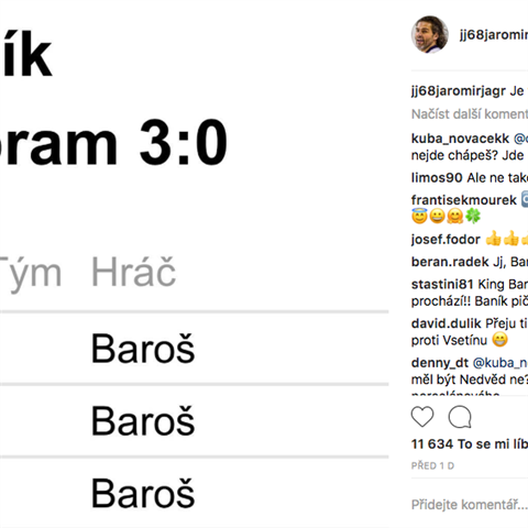 I Jaromr Jgr se na Instagramu poklonil umn Milana Baroe.