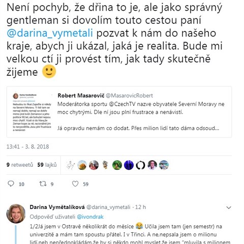 Hejtman Moravskoslezskho kraje Ivo Vondrk pozval Darinu Vymtalkovou, aby se...