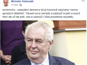 Facebookový píspvek Kalouska vi Zemanovi.