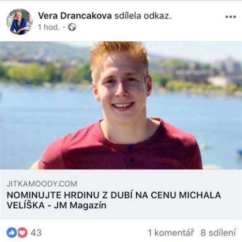 Veejnost d nominaci Davida na Cenu M. Velka.