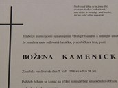 Léitelka Boena Kamenická zemela v 98 letech.