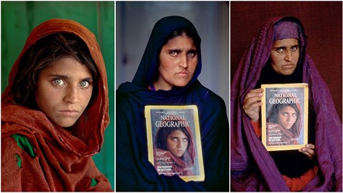 Dívka z obálky NG Šarbat Gula v letech 1984, 2002 a 2018.