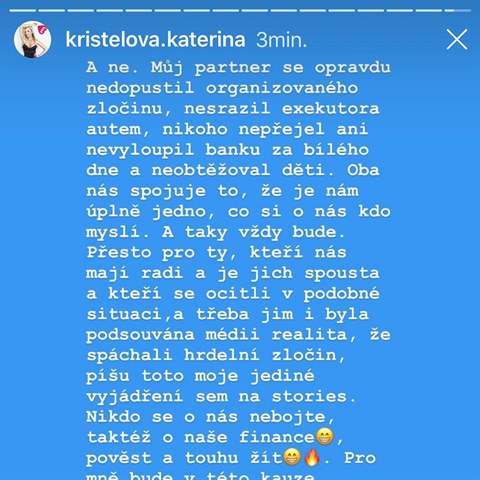 Kristelov se opt rozepsala na Instagramu.