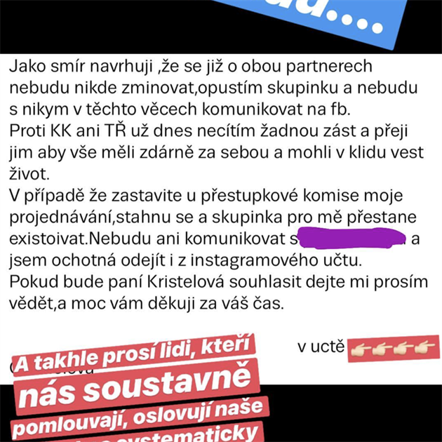 Kateina Kristelová vyhrouje na Instagramu.