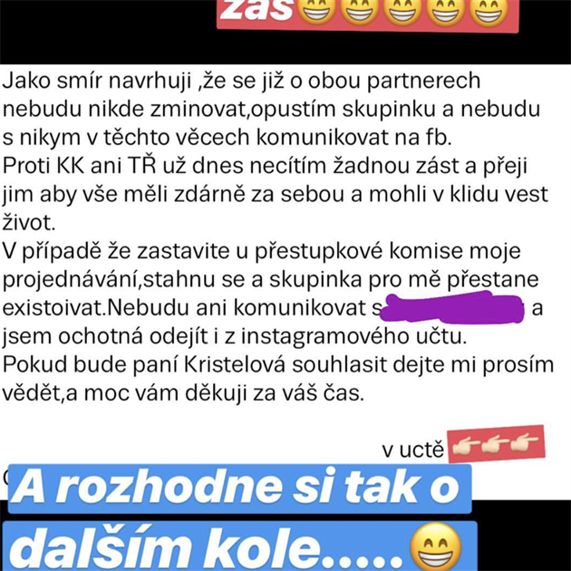 Kateina Kristelová vyhrouje na Instagramu.