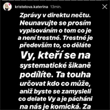 Kateřina Kristelová vyhrožuje na Instagramu.
