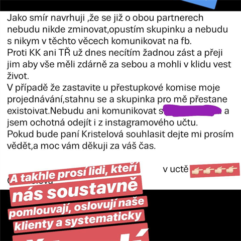 Kateina Kristelov vyhrouje na Instagramu.