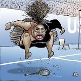 Karikatura tenistky Sereny Williamsové od australského kreslíře Marka Knighta...