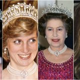 Lady Diana má po královně tiáru s perlovými slzami, královna má také v osobní...