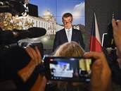 Premiér Andrej Babi komentoval 14. listopadu 2018 v Praze na tiskové...
