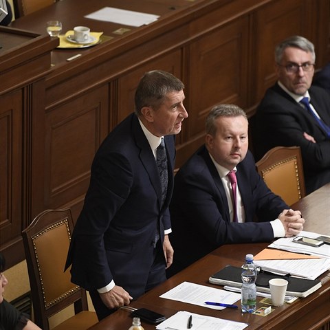 Premir Andrej Babi (vlevo) hlasuje proti nedve vld 23. listopadu 2018 v...