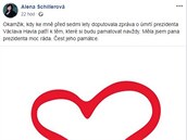 Toto Schillerová napsala na svj Facebook.