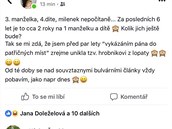 Jana Doleelová a její status na Facebooku.