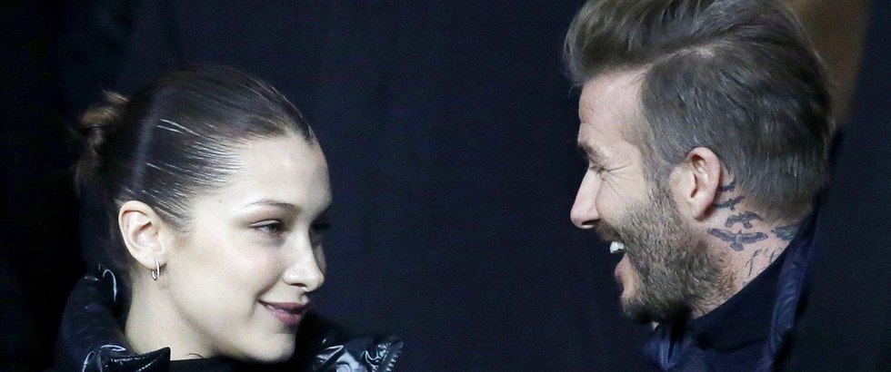 David Beckham a Bella Hadid na loské pehlídce Dior